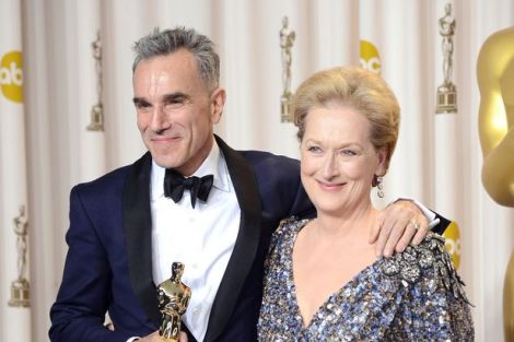 Daniel Day-Lewis and Meryl Streep strike a pose at the Oscar 2013 press room. Courtesy of Getty Images.