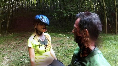 Dave Coyne and Wendy Donigian star in Eduardo Sánchez and Gregg Hale’s “A Ride in the Park,” a segment in Brad Miska’s horror anthology, “V/H/S/2.” Courtesy of Magnet Releasing.