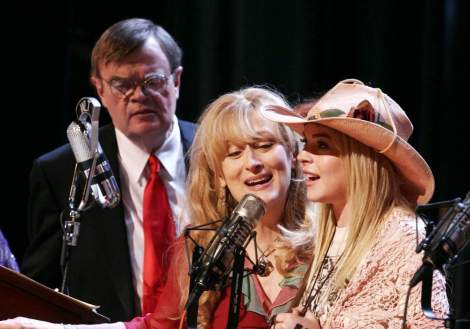 Garrison Keillor, Meryl Streep and Lindsay Lohan star in Robert Altman's "A Prairie Home Companion." Courtesy of Picturehouse.