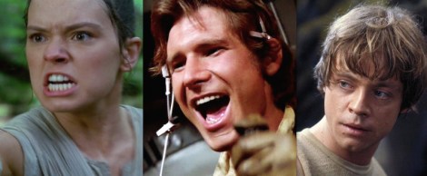 Daisy Ridley, Harrison Ford, Mark Hamill.